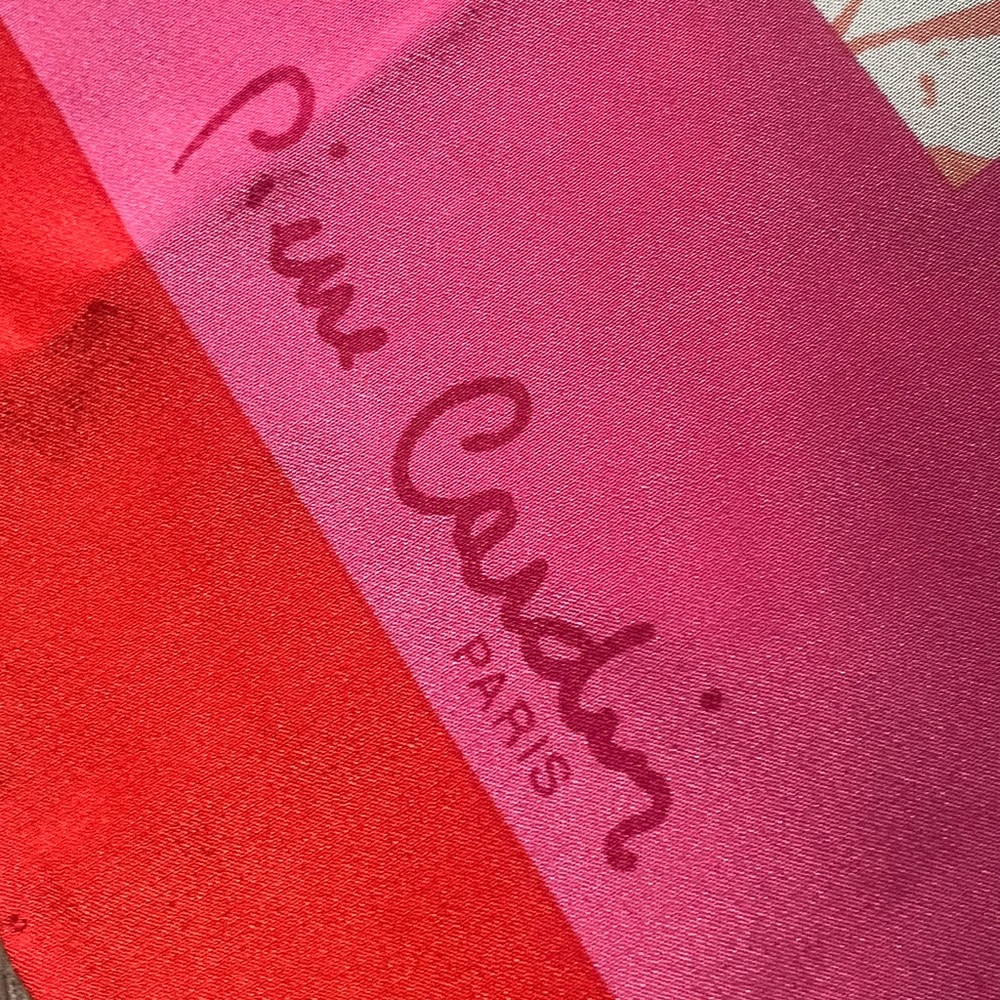 Pierre Cardin Vintage Silk Signed Scarf 30x30 Pink Red Orange Scarf Top - Picture 6 of 12